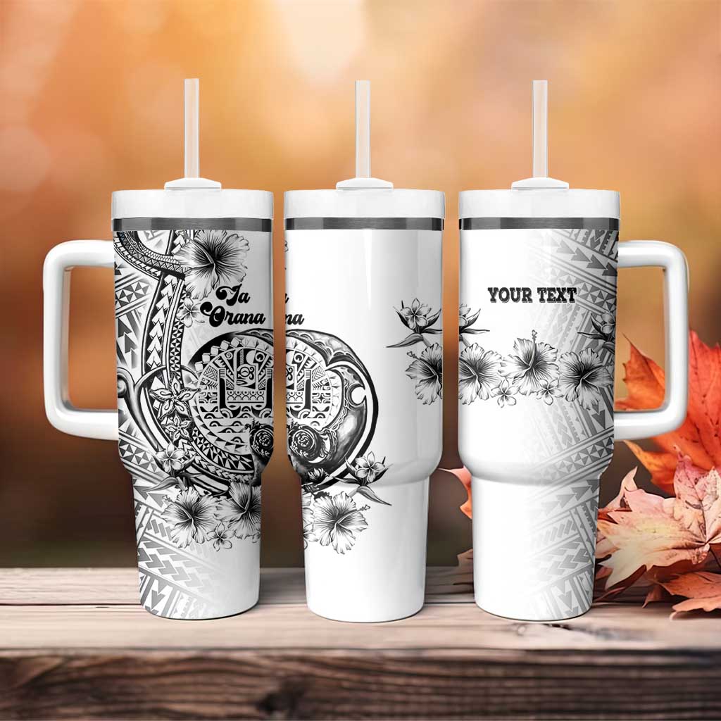 Ia Orana Tahiti Personalised Tumbler With Handle French Polynesia Hook Tattoo Special White Color - Polynesian Pride