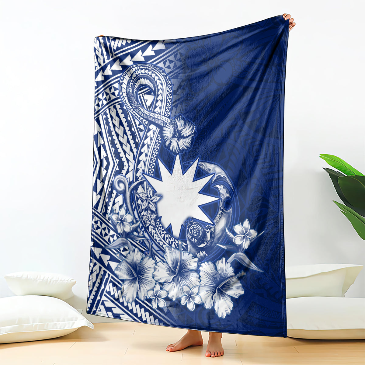 Nauru Independence Personalised Blanket Naoero Hook Tattoo Special Polynesian Pattern LT9 Blue - Polynesian Pride
