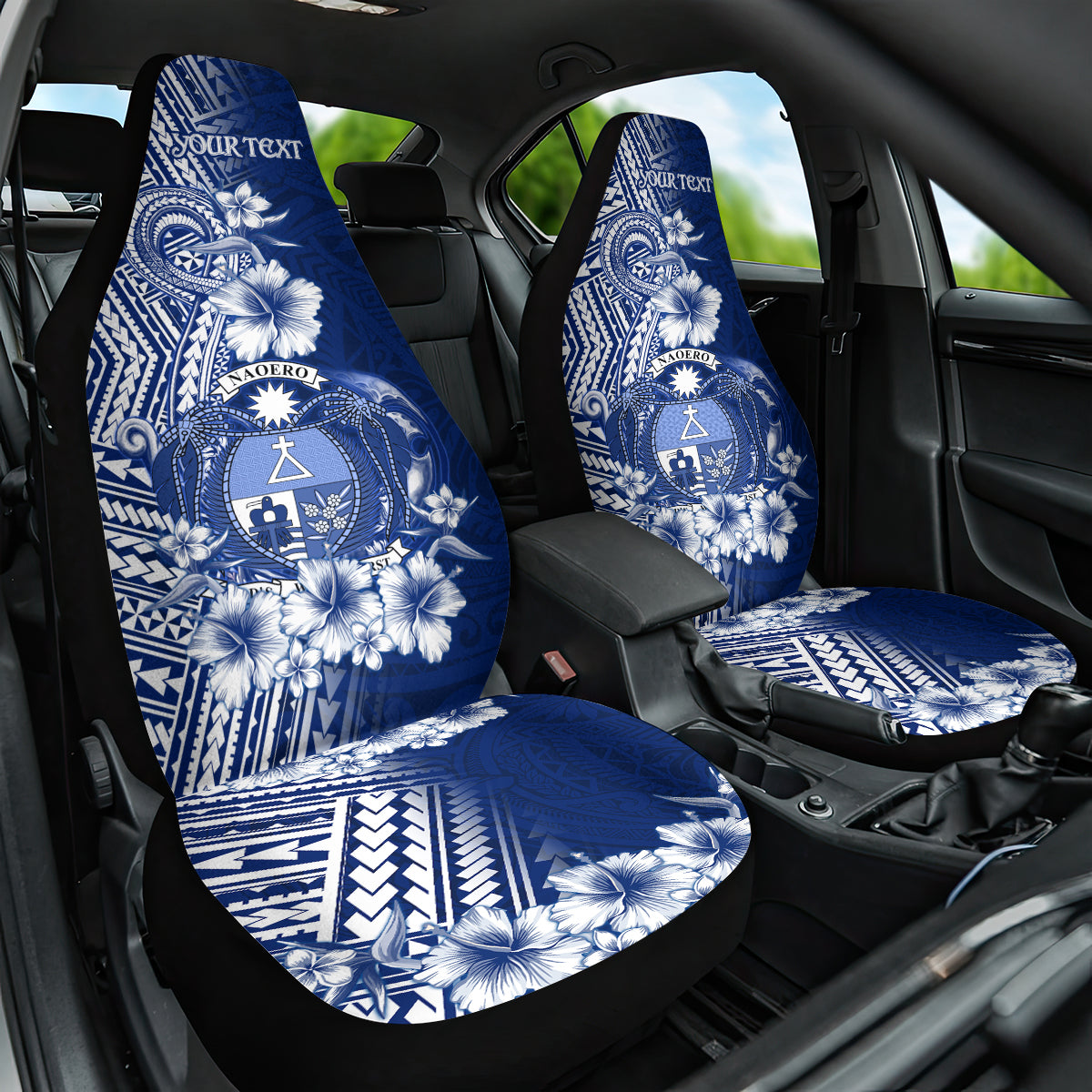 Nauru Independence Personalised Car Seat Cover Naoero Hook Tattoo Special Polynesian Pattern LT9 One Size Blue - Polynesian Pride