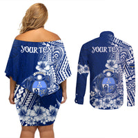 Nauru Independence Personalised Couples Matching Off Shoulder Short Dress and Long Sleeve Button Shirt Naoero Hook Tattoo Special Polynesian Pattern LT9 - Polynesian Pride