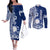 Nauru Independence Personalised Couples Matching Off The Shoulder Long Sleeve Dress and Long Sleeve Button Shirt Naoero Hook Tattoo Special Polynesian Pattern LT9 Blue - Polynesian Pride