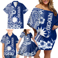 Nauru Independence Personalised Family Matching Off Shoulder Short Dress and Hawaiian Shirt Naoero Hook Tattoo Special Polynesian Pattern LT9 - Polynesian Pride
