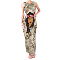 Personalized New Zealand Women's Day Family Matching Tank Maxi Dress and Hawaiian Shirt Maori Girl Feathers of Hope - Beige LT9 Mom's Dress Beige - Polynesian Pride