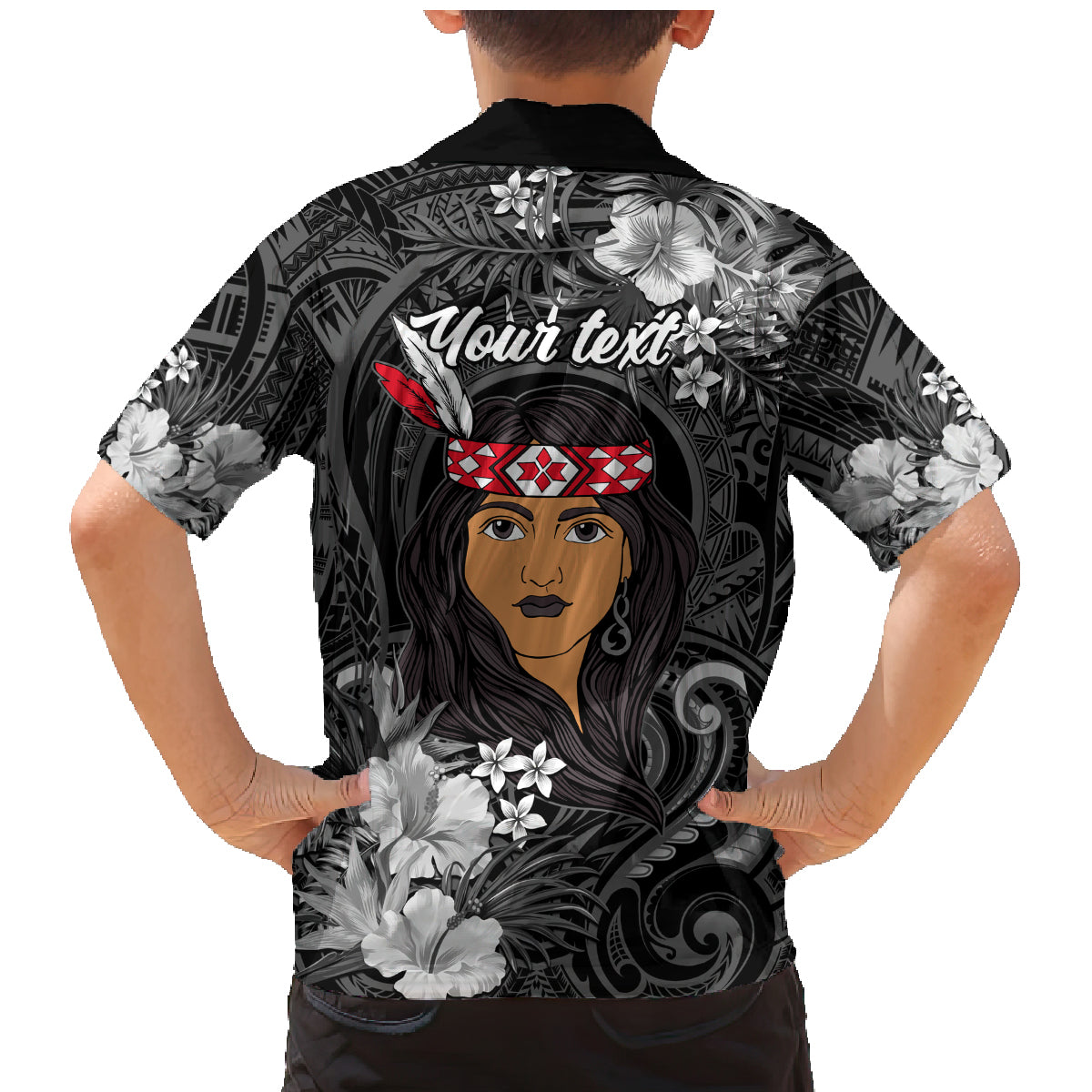 New Zealand Custom Women's Day Family Matching Mermaid Dress and Hawaiian Shirt Maori Girl Feathers of Hope - Black LT9 - Polynesian Pride