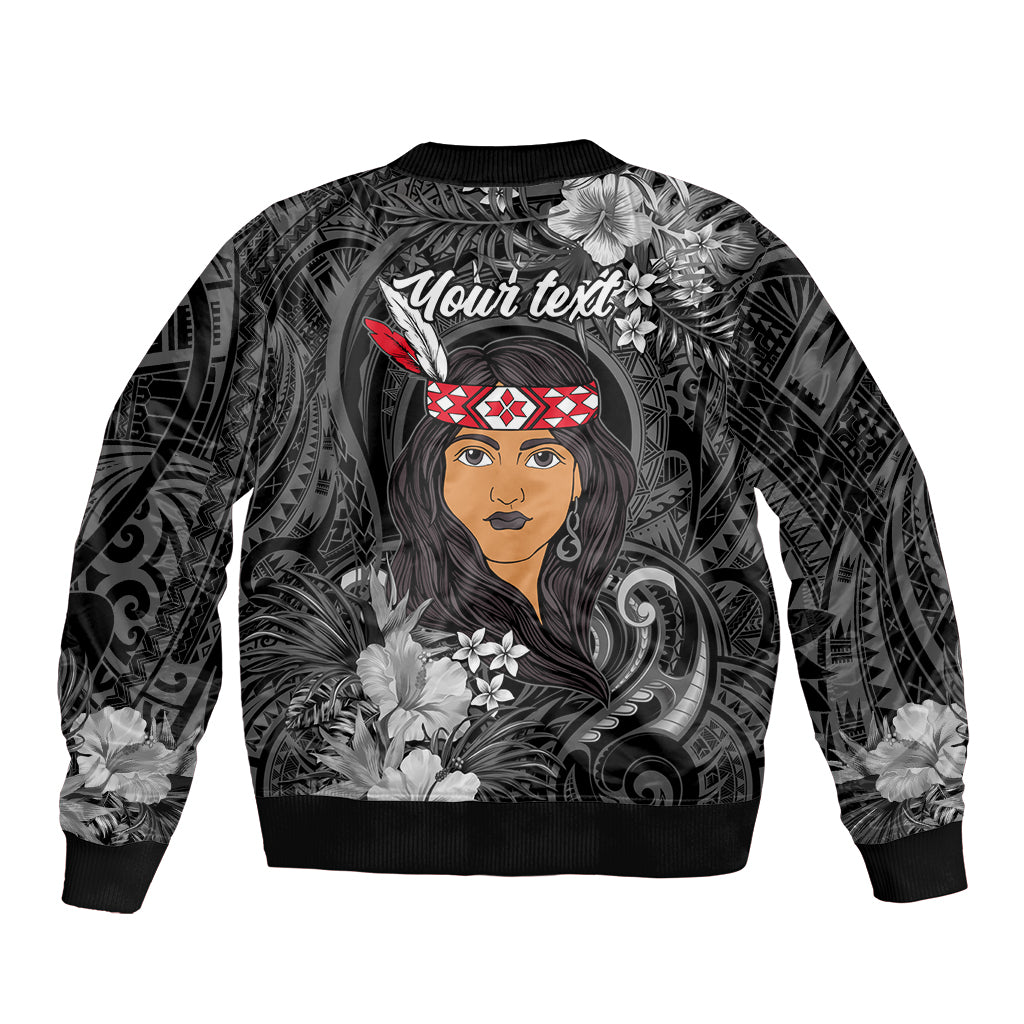 New Zealand Custom Women's Day Sleeve Zip Bomber Jacket Maori Girl Feathers of Hope - Black LT9 - Polynesian Pride
