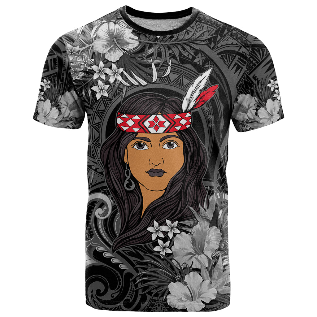 New Zealand Custom Women's Day T Shirt Maori Girl Feathers of Hope - Black LT9 Black - Polynesian Pride