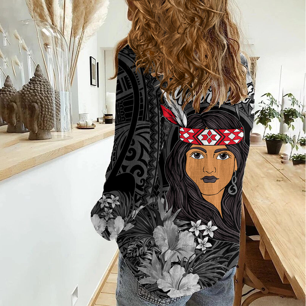 New Zealand Custom Women's Day Women Casual Shirt Maori Girl Feathers of Hope - Black LT9 - Polynesian Pride