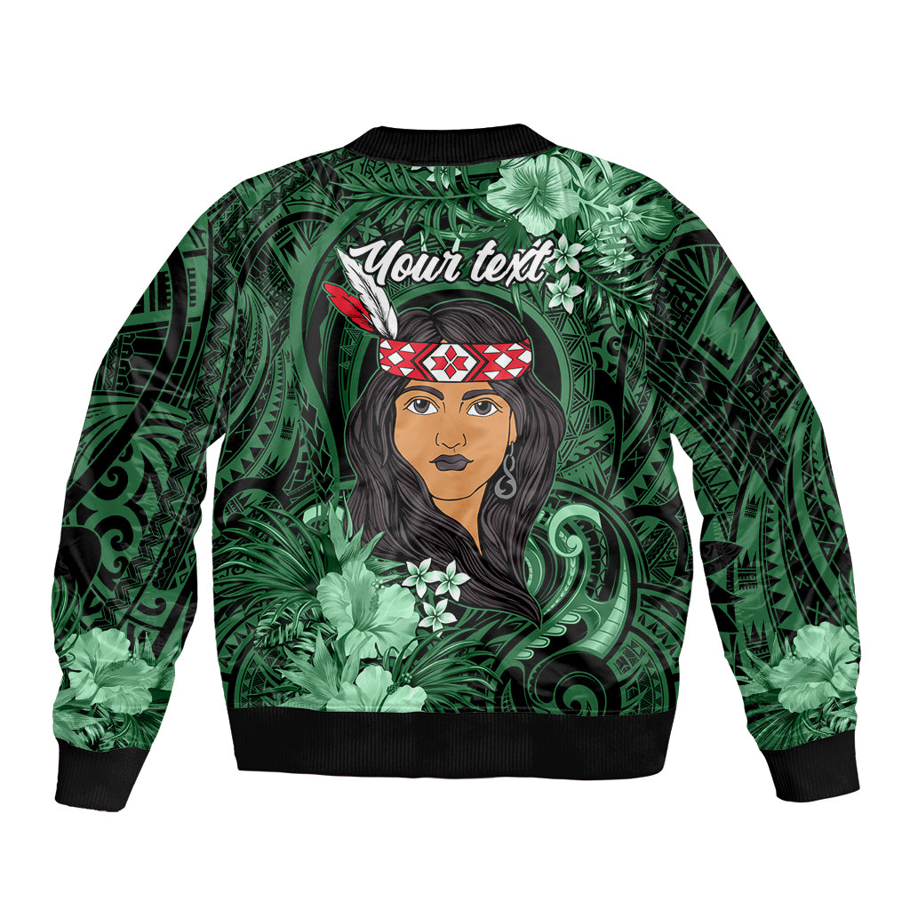 New Zealand Custom Women's Day Bomber Jacket Maori Girl Feathers of Hope - Green LT9 - Polynesian Pride