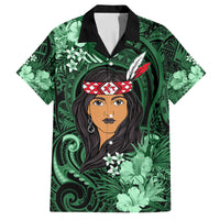 New Zealand Custom Women's Day Family Matching Puletasi and Hawaiian Shirt Maori Girl Feathers of Hope - Green LT9 Dad's Shirt - Short Sleeve Green - Polynesian Pride