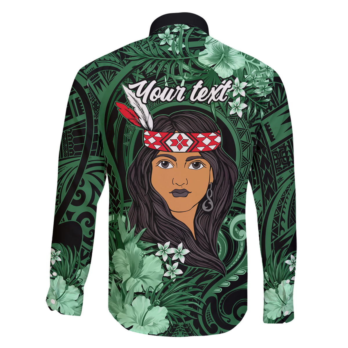 New Zealand Custom Women's Day Family Matching Short Sleeve Bodycon Dress and Hawaiian Shirt Maori Girl Feathers of Hope - Green LT9 - Polynesian Pride