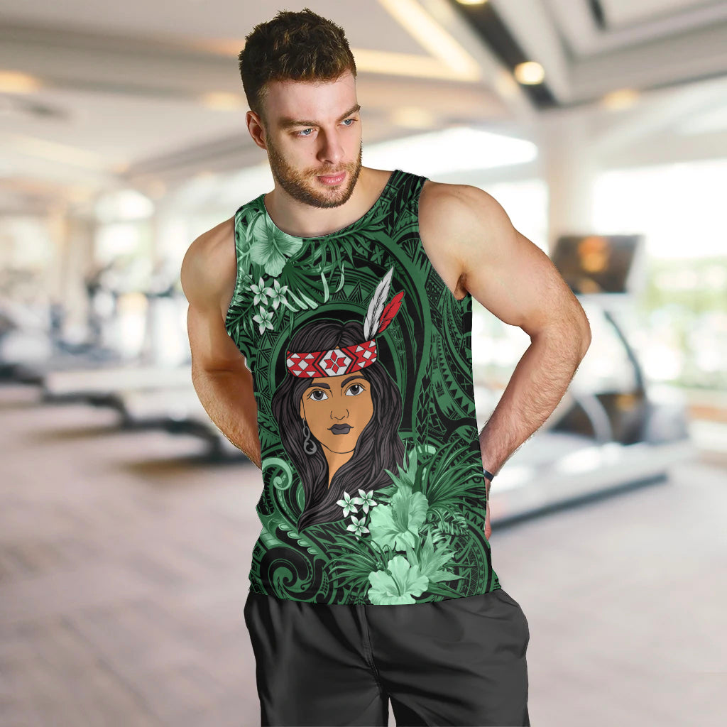 New Zealand Custom Women's Day Men Tank Top Maori Girl Feathers of Hope - Green LT9 Green - Polynesian Pride