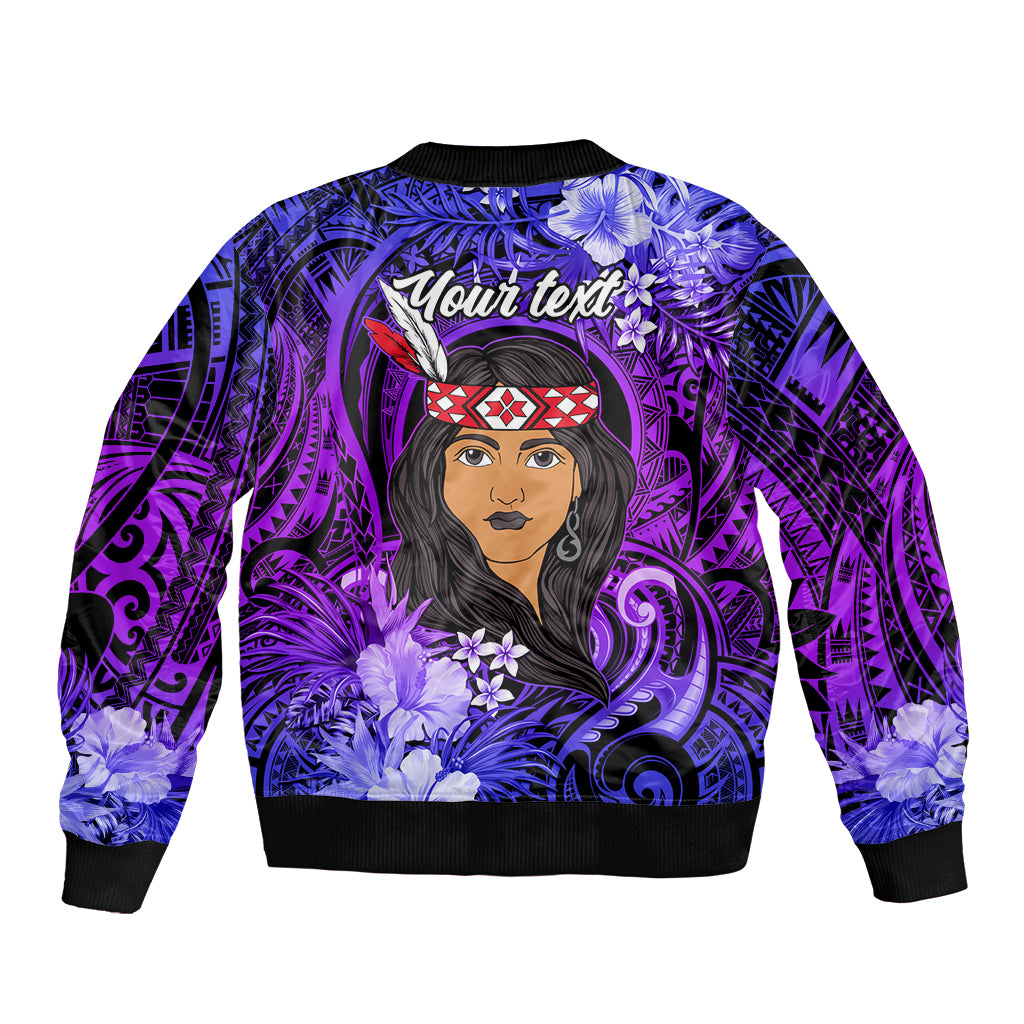 New Zealand Custom Women's Day Bomber Jacket Maori Girl Feathers of Hope - Purple LT9 - Polynesian Pride