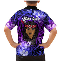 New Zealand Custom Women's Day Family Matching Mermaid Dress and Hawaiian Shirt Maori Girl Feathers of Hope - Purple LT9 - Polynesian Pride