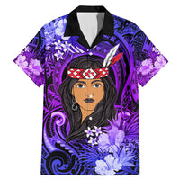 New Zealand Custom Women's Day Family Matching Mermaid Dress and Hawaiian Shirt Maori Girl Feathers of Hope - Purple LT9 Dad's Shirt - Short Sleeve Purple - Polynesian Pride