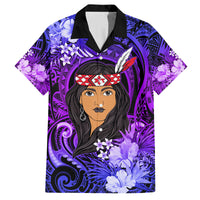 New Zealand Custom Women's Day Family Matching Tank Maxi Dress and Hawaiian Shirt Maori Girl Feathers of Hope - Purple LT9 Dad's Shirt - Short Sleeve Purple - Polynesian Pride