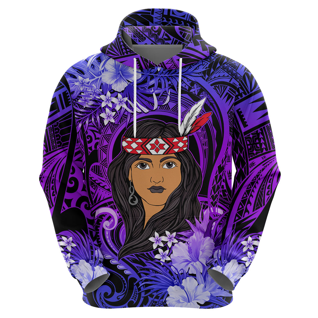 New Zealand Custom Women's Day Hoodie Maori Girl Feathers of Hope - Purple LT9 - Polynesian Pride