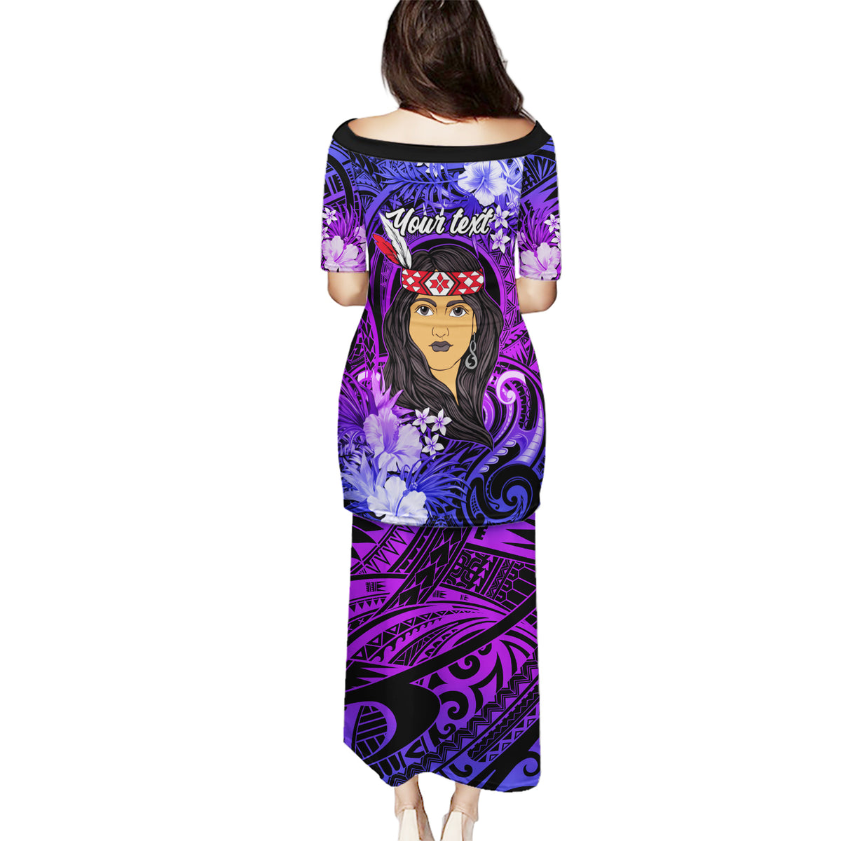 New Zealand Custom Women's Day Puletasi Maori Girl Feathers of Hope - Purple LT9 - Polynesian Pride