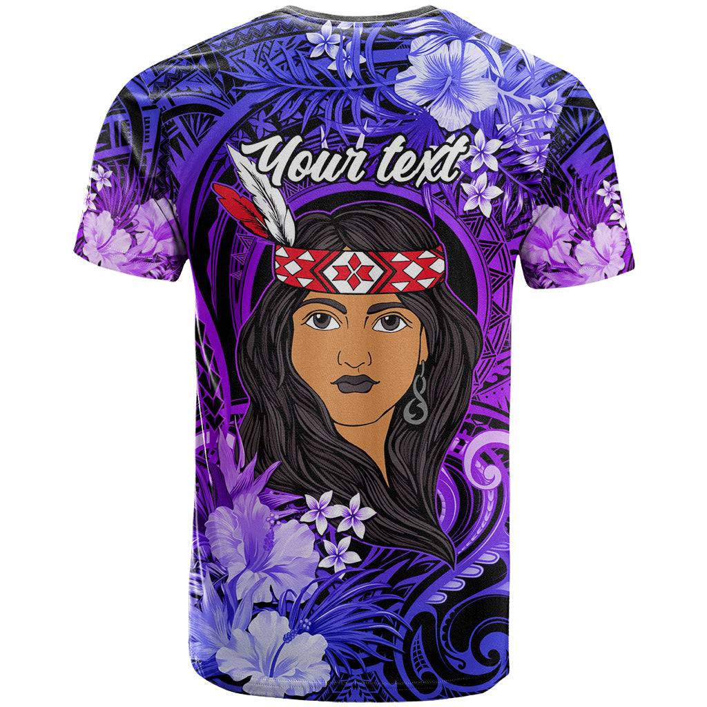 New Zealand Custom Women's Day T Shirt Maori Girl Feathers of Hope - Purple LT9 - Polynesian Pride