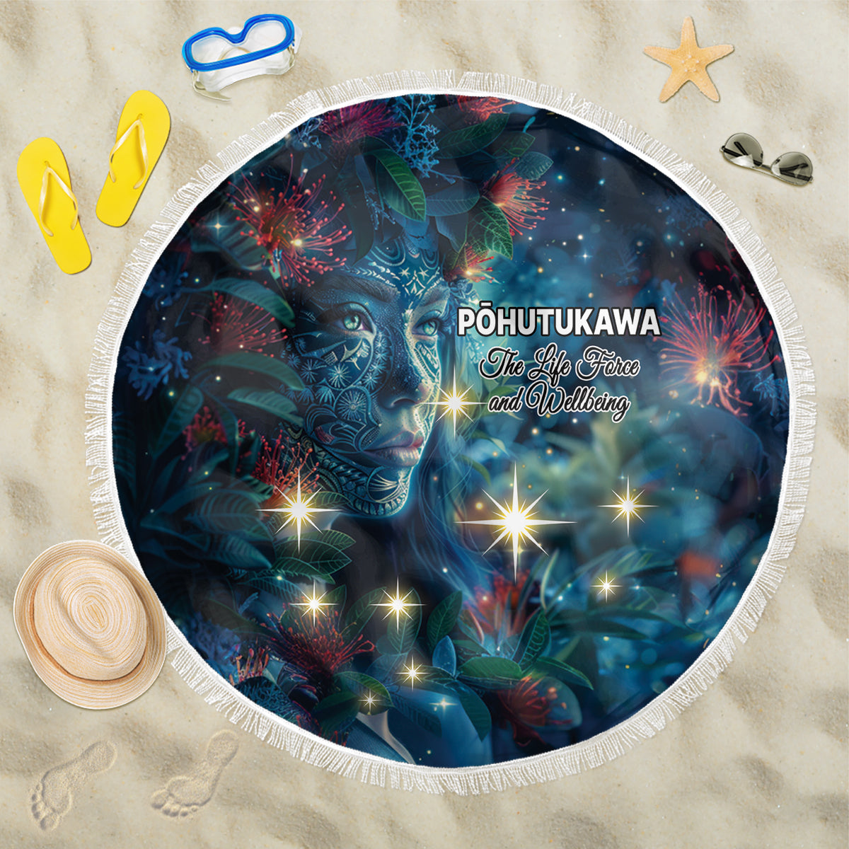 New Zealand Matariki Pohutukawa Beach Blanket Te Mauri te Ora