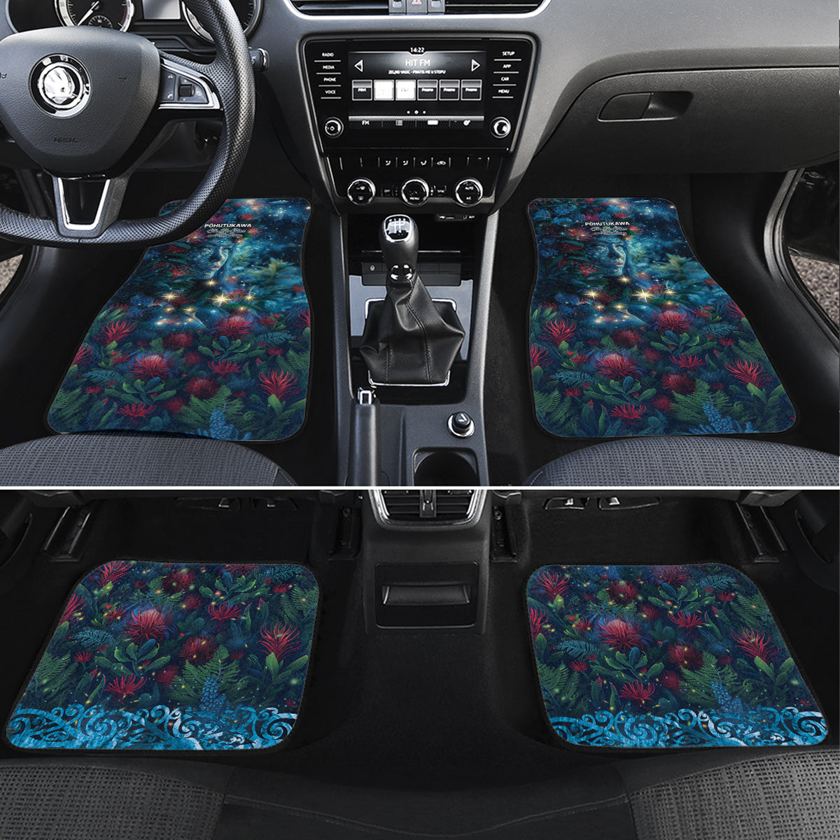 New Zealand Matariki Pohutukawa Car Mats Te Mauri te Ora LT9 Set 4pcs Art - Polynesian Pride
