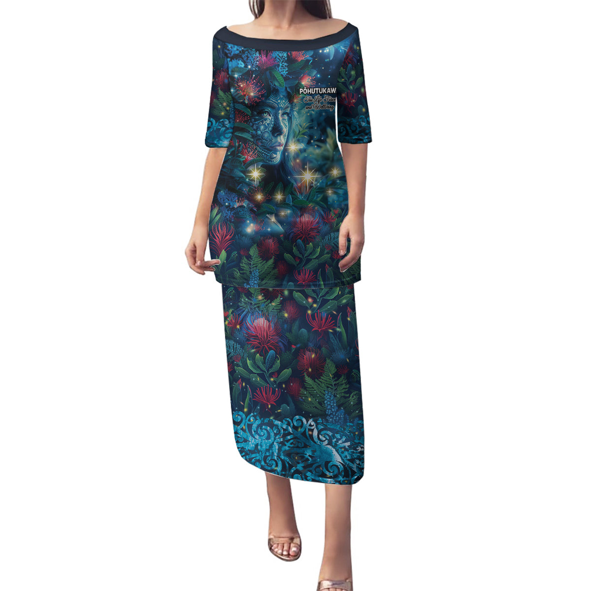 New Zealand Matariki Pohutukawa Family Matching Puletasi and Hawaiian Shirt Te Mauri te Ora
