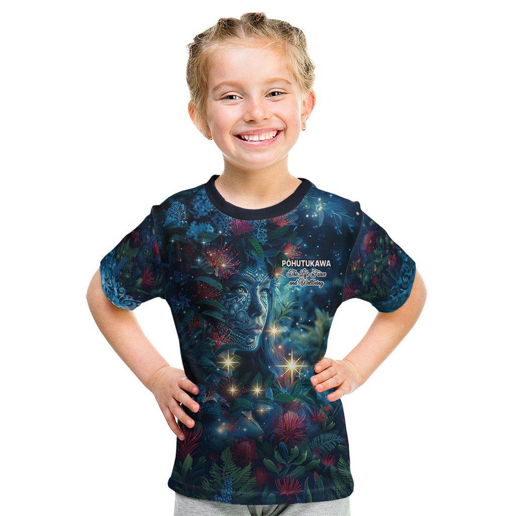 New Zealand Matariki Pohutukawa Kid T Shirt Te Mauri te Ora LT9 Art - Polynesian Pride