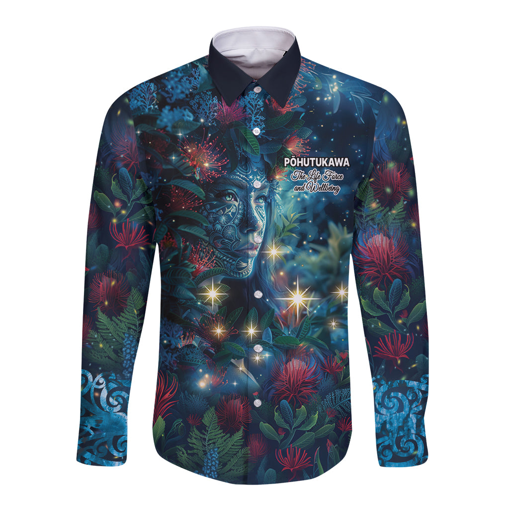 New Zealand Matariki Pohutukawa Long Sleeve Button Shirt Te Mauri te Ora LT9 Unisex Art - Polynesian Pride