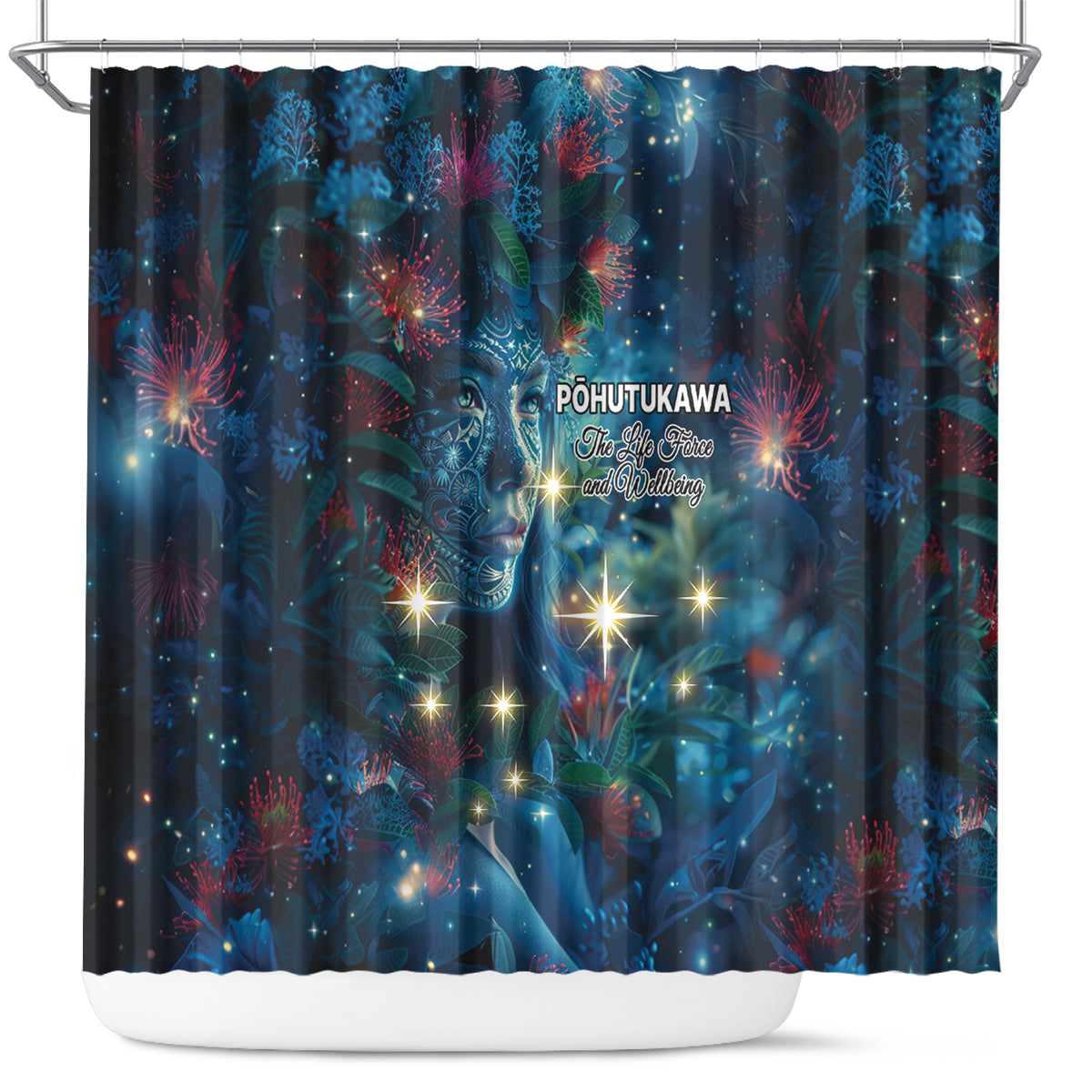 New Zealand Matariki Pohutukawa Shower Curtain Te Mauri te Ora LT9 Art - Polynesian Pride