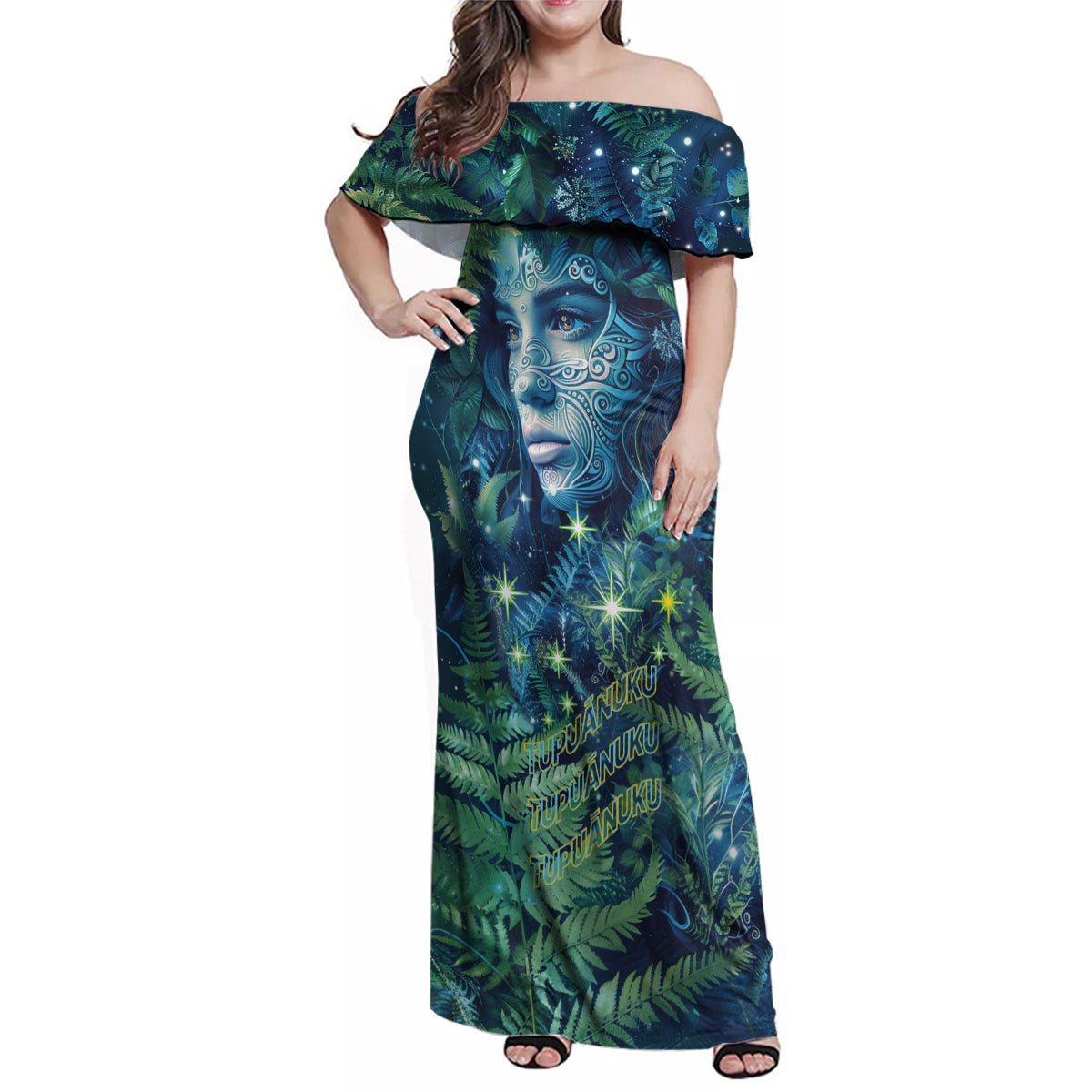 New Zealand Matariki Tupuanuku Family Matching Off Shoulder Maxi Dress and Hawaiian Shirt Te Wā o te Hauhake