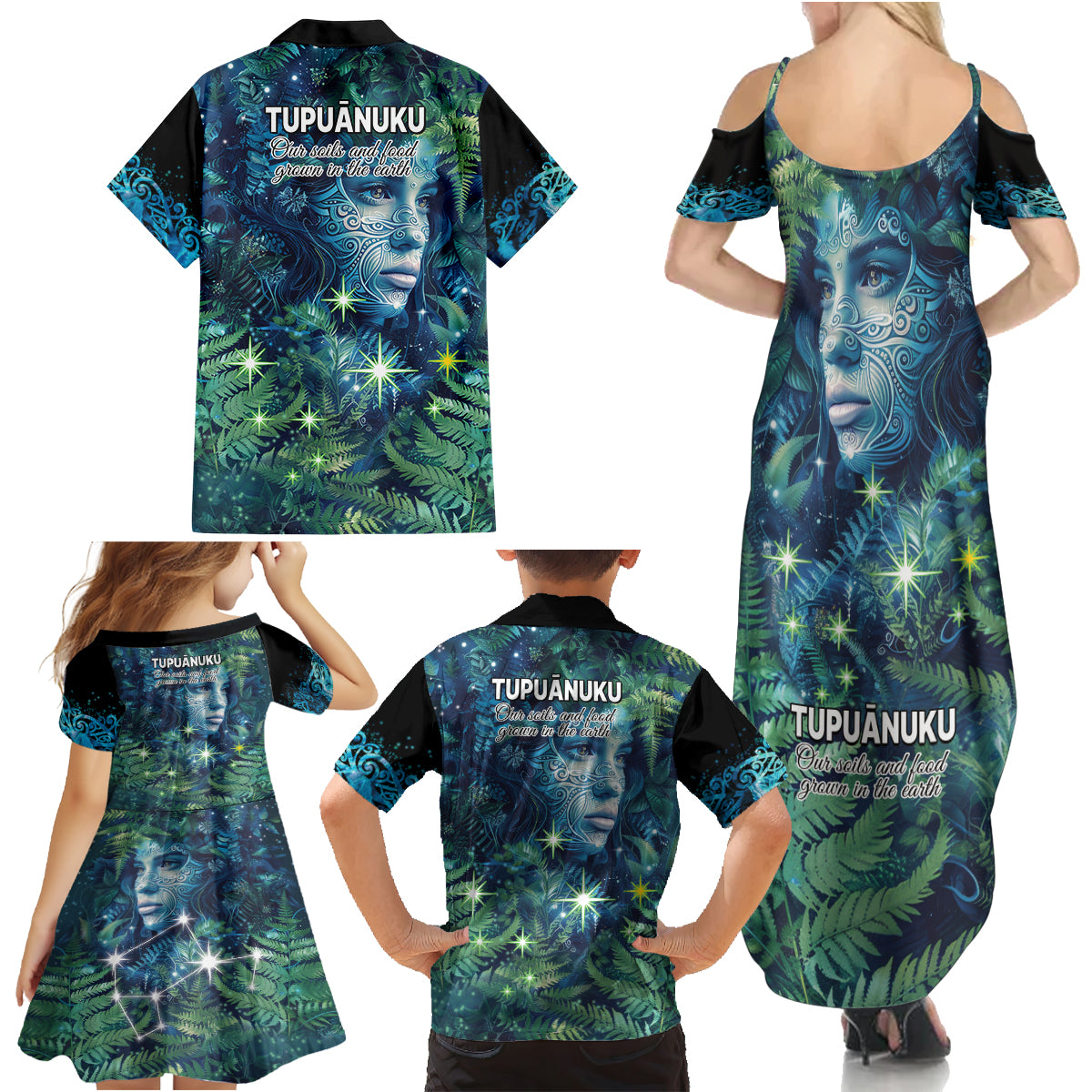 New Zealand Matariki Tupuanuku Family Matching Summer Maxi Dress and Hawaiian Shirt Te Wā o te Hauhake