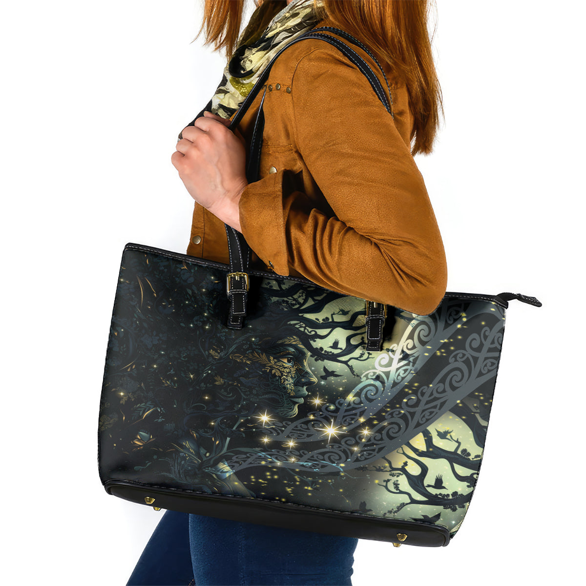 New Zealand Matariki Tupuarangi Leather Tote Bag Ng Kai o te Rangi LT9 Art - Polynesian Pride