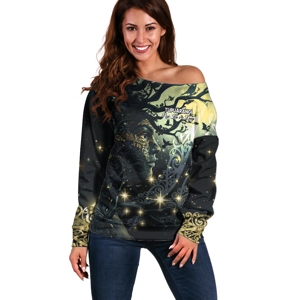 New Zealand Matariki Tupuarangi Off Shoulder Sweater Ng Kai o te Rangi LT9 Women Art - Polynesian Pride