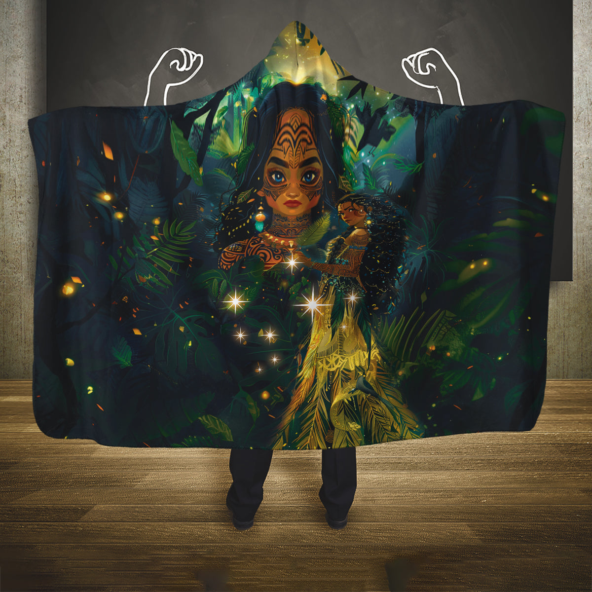 New Zealand Matariki Hooded Blanket Rongo Mori Wellbeing and Good Luck LT9 One Size Art - Polynesian Pride