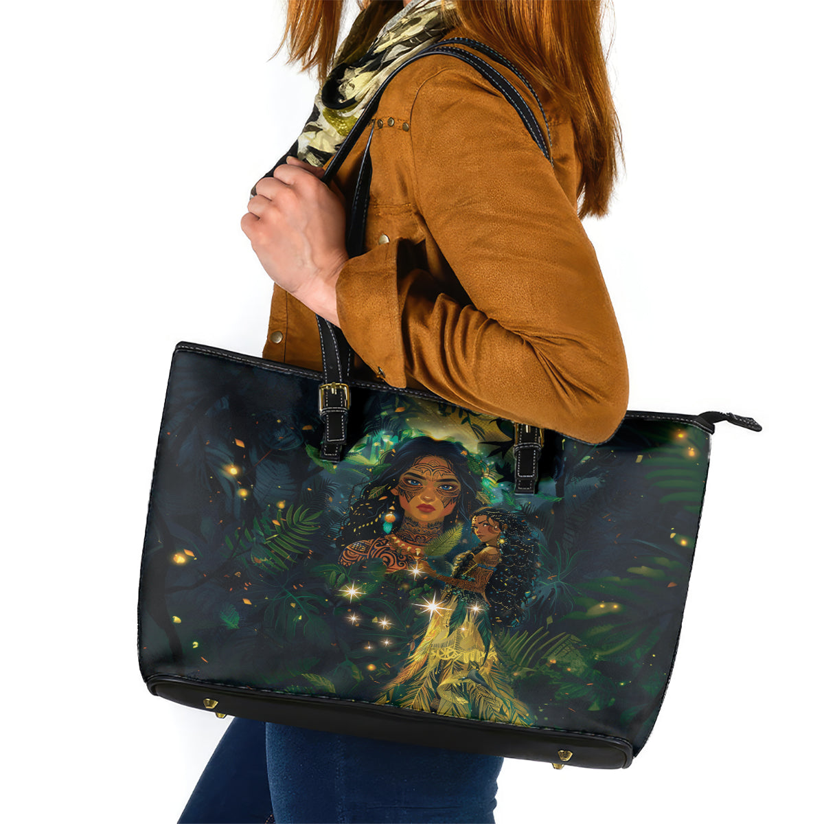 New Zealand Matariki Leather Tote Bag Rongo Mori Wellbeing and Good Luck LT9 Art - Polynesian Pride