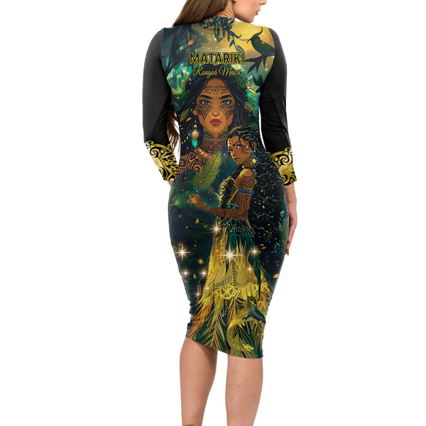 New Zealand Matariki Long Sleeve Bodycon Dress Rongo Mori Wellbeing and ...