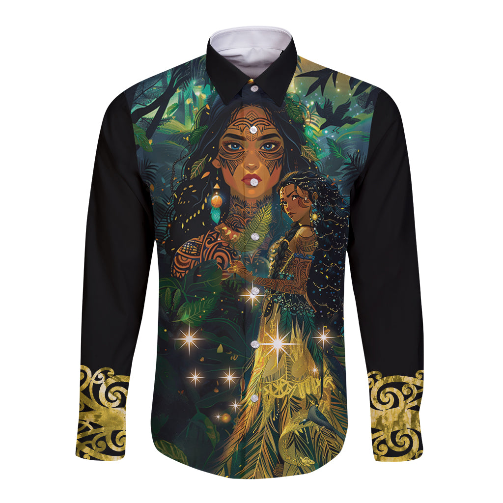 New Zealand Matariki Long Sleeve Button Shirt Rongo Mori Wellbeing and Good Luck LT9 Unisex Art - Polynesian Pride