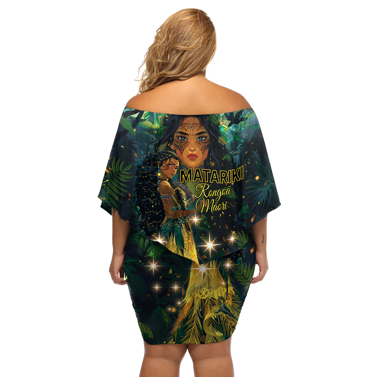 New Zealand Matariki Off Shoulder Short Dress Rongoā Māori Wellbeing and Good Luck