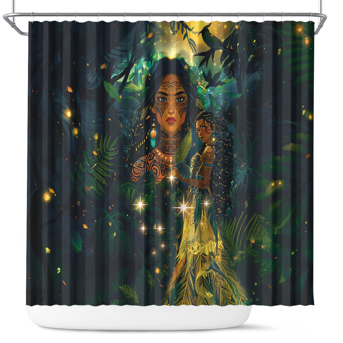 New Zealand Matariki Shower Curtain Rongo Mori Wellbeing and Good Luck LT9 Art - Polynesian Pride