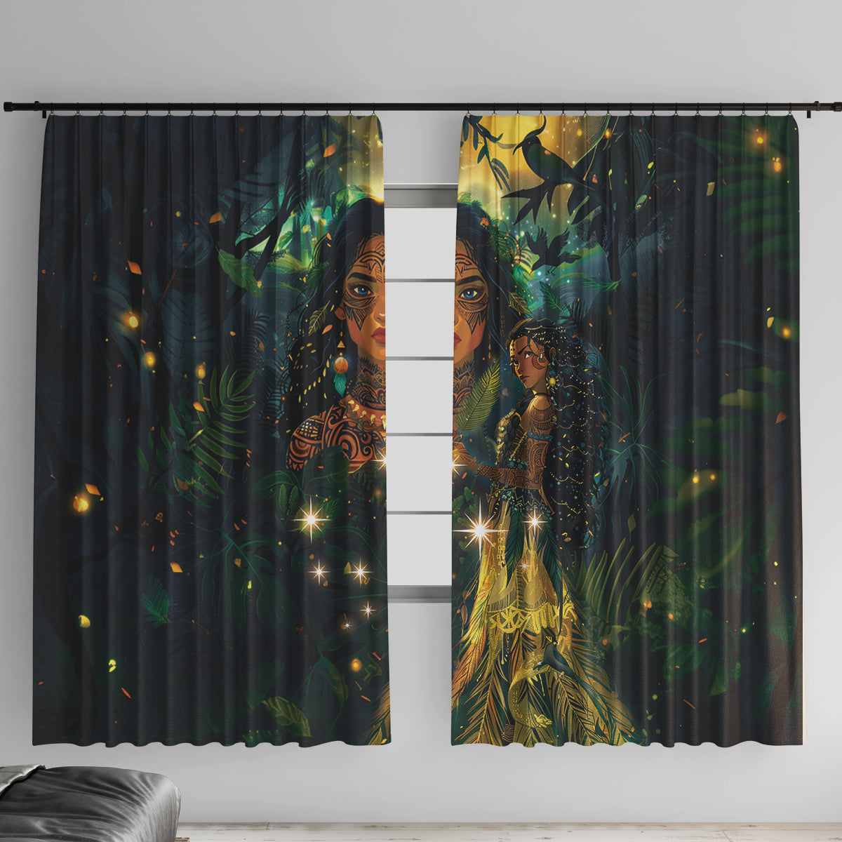 New Zealand Matariki Window Curtain Rongo Mori Wellbeing and Good Luck LT9 With Hooks Art - Polynesian Pride