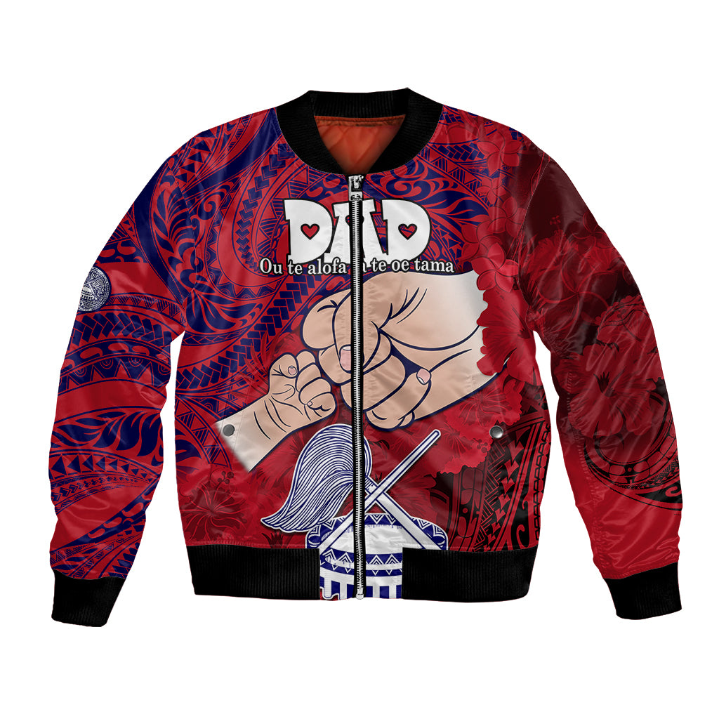 Dads Day American Samoa Bomber Jacket Dad Ou Te Alofa Ia Te Oe Tama - Polynesian Flowers Tribal LT9 Unisex Red - Polynesian Pride