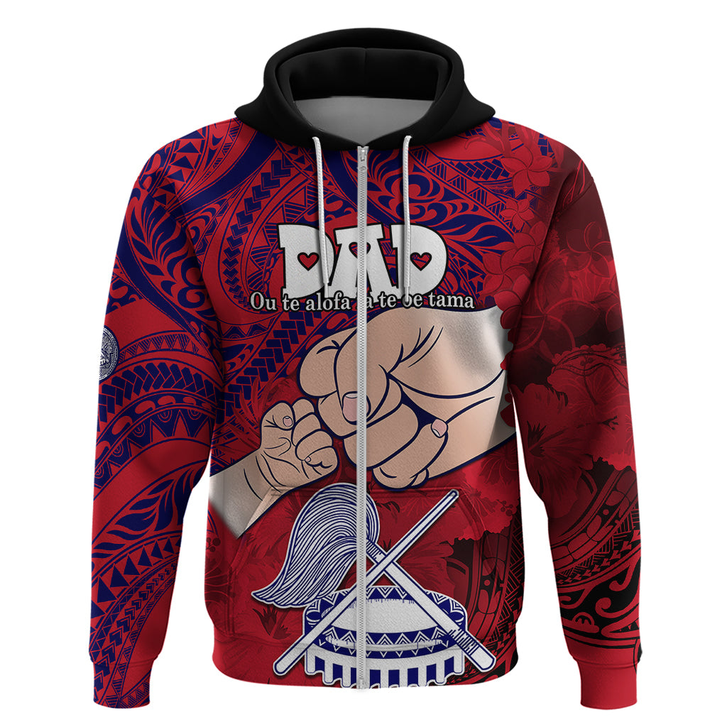 Dads Day American Samoa Hoodie Dad Ou Te Alofa Ia Te Oe Tama Polynesian Flowers Tribal LT9 Zip Hoodie Red - Polynesian Pride