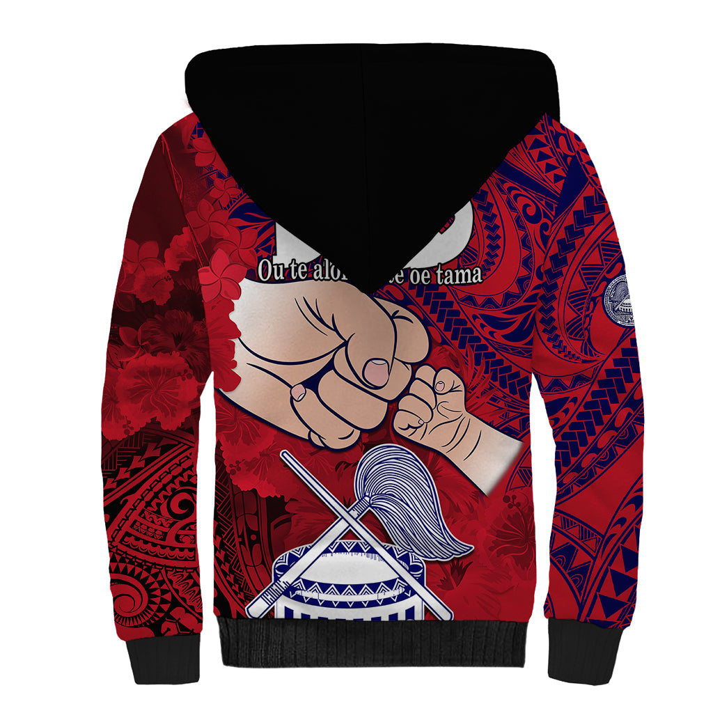 Dads Day American Samoa Sherpa Hoodie Dad Ou Te Alofa Ia Te Oe Tama - Polynesian Flowers Tribal LT9 - Polynesian Pride