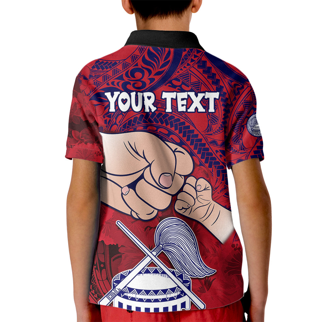 Personalised Dads Day American Samoa Kid Polo Shirt Dad Ou Te Alofa Ia Te Oe Tama - Polynesian Flowers Tribal LT9 - Polynesian Pride