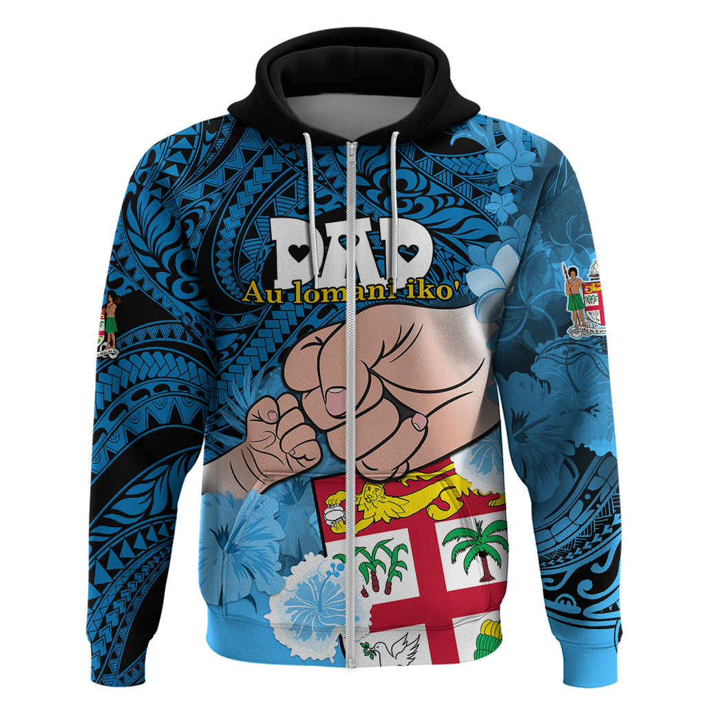 Custom Dads Day Fiji Hoodie Dad Au Lomani Iko Polynesian Flowers Tribal LT9 Zip Hoodie Blue - Polynesian Pride