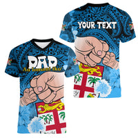 Personalised Dads Day Fiji Women V Neck T Shirt Dad Au Lomani Iko - Polynesian Flowers Tribal LT9 - Polynesian Pride