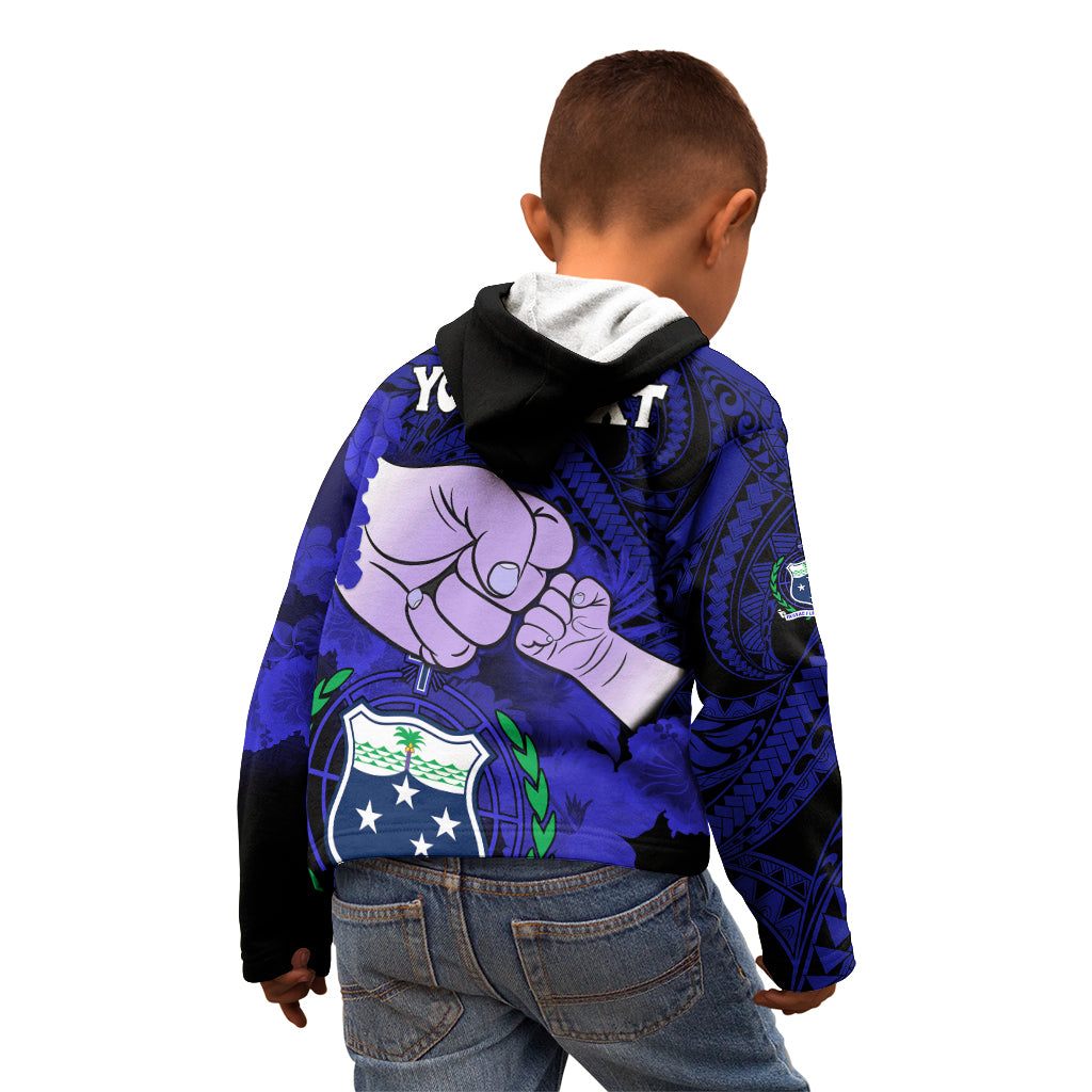 Personalised Dads Day Samoa Kid Hoodie Dad Ou Te Alofa Ia Te Oe Tama - Blue Polynesian Flowers Tribal LT9 - Polynesian Pride