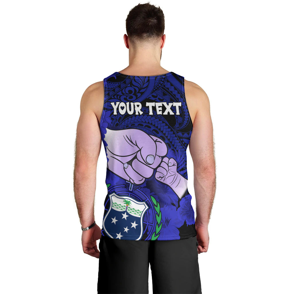 Personalised Dads Day Samoa Men Tank Top Dad Ou Te Alofa Ia Te Oe Tama - Blue Polynesian Flowers Tribal LT9 - Polynesian Pride