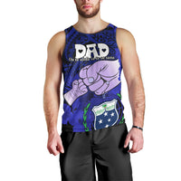 Personalised Dads Day Samoa Men Tank Top Dad Ou Te Alofa Ia Te Oe Tama - Blue Polynesian Flowers Tribal LT9 - Polynesian Pride