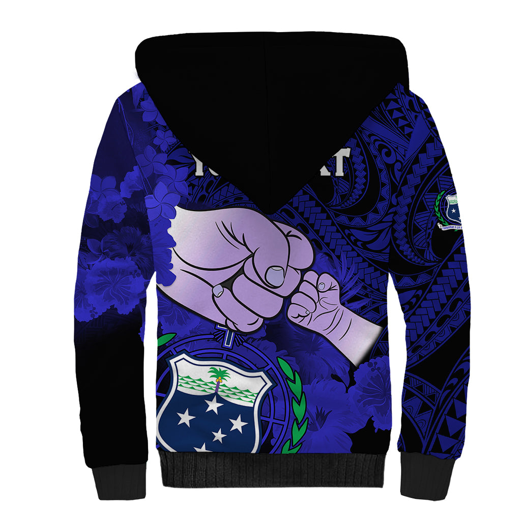 Personalised Dads Day Samoa Sherpa Hoodie Dad Ou Te Alofa Ia Te Oe Tama - Blue Polynesian Flowers Tribal LT9 - Polynesian Pride