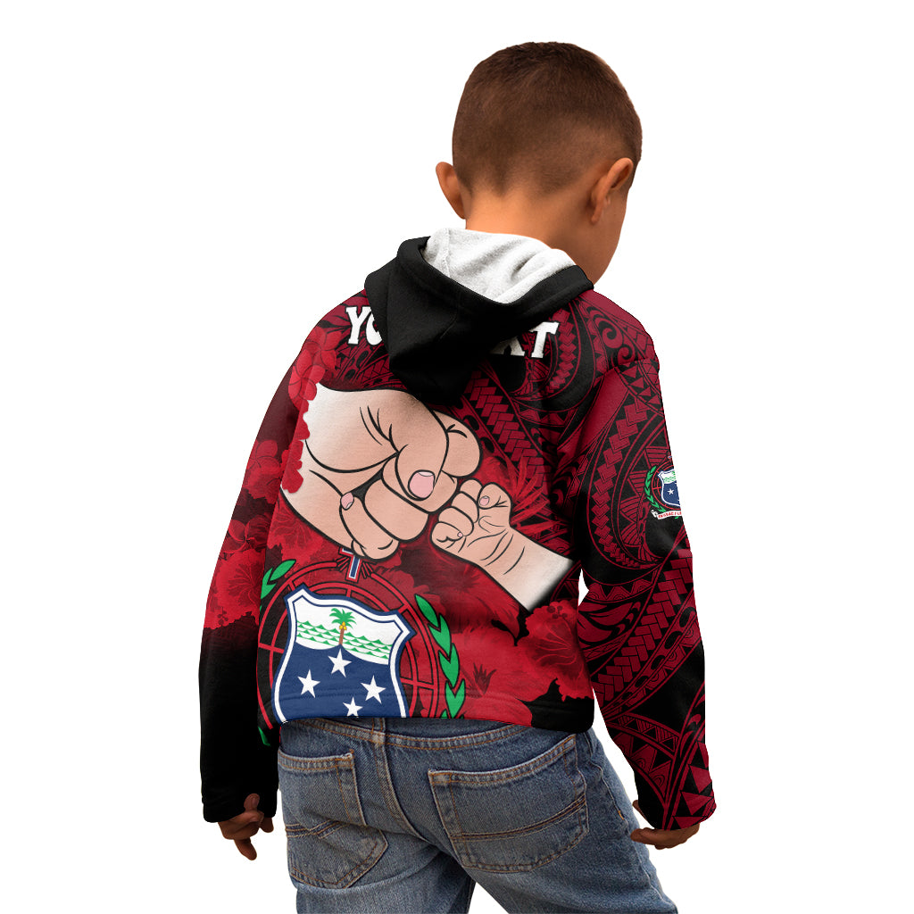 Personalised Dads Day Samoa Kid Hoodie Dad Ou Te Alofa Ia Te Oe Tama - Red Polynesian Flowers Tribal LT9 - Polynesian Pride